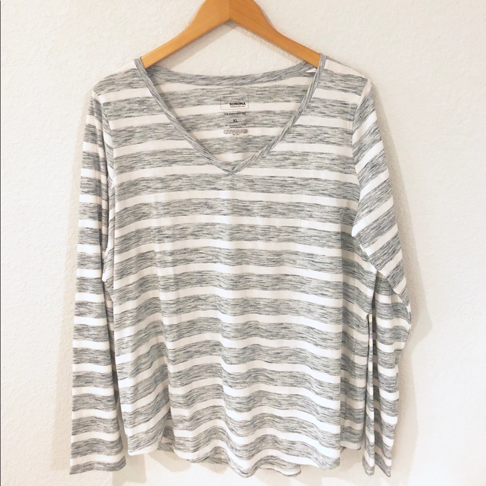 2/$10 Sonoma Everyday V-Neck Striped Tee- Soft